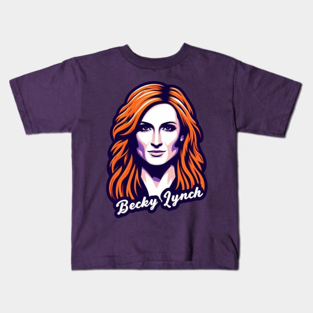 Becky Lynch Portrait Kids T-Shirt by Tiger Mountain Design Co.